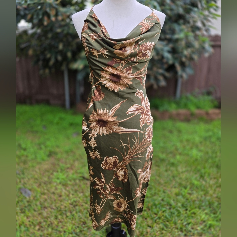 MARBLE Olive Floral Midi Dress Size Small